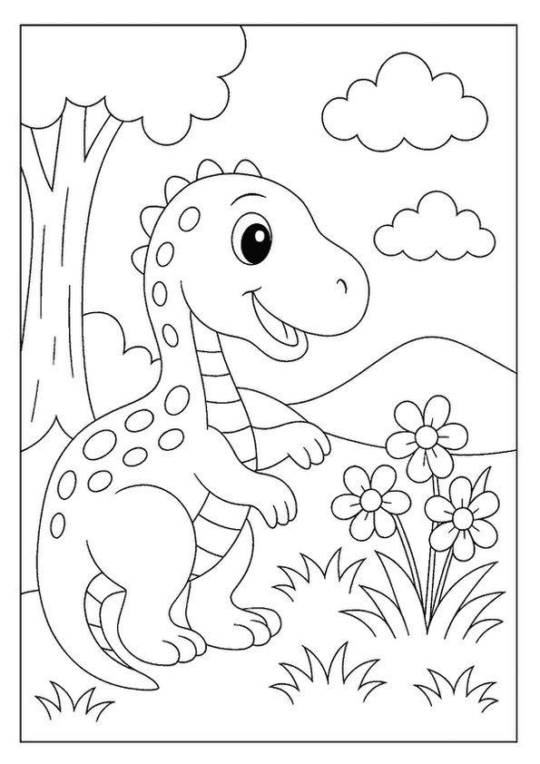 Smiling Dino Finds Flowers