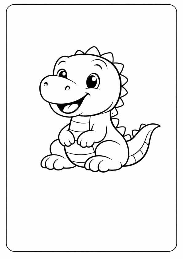 Smiling Dinosaur Coloring Page For Children