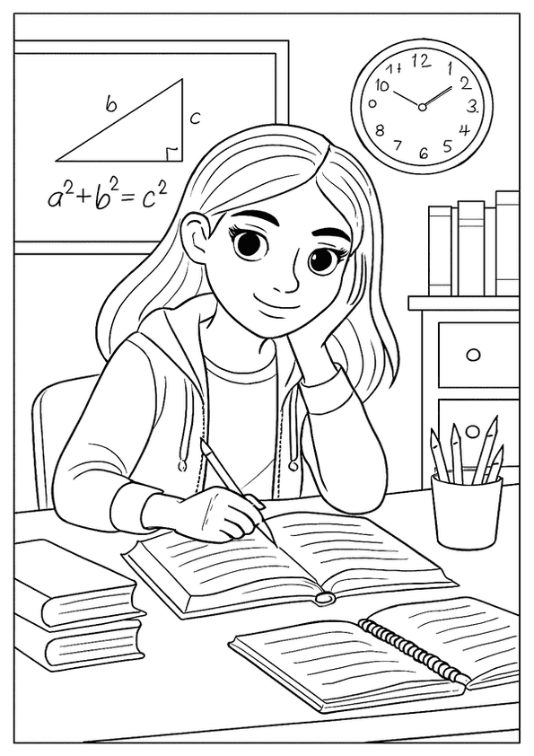 Studious Teen Coloring Page