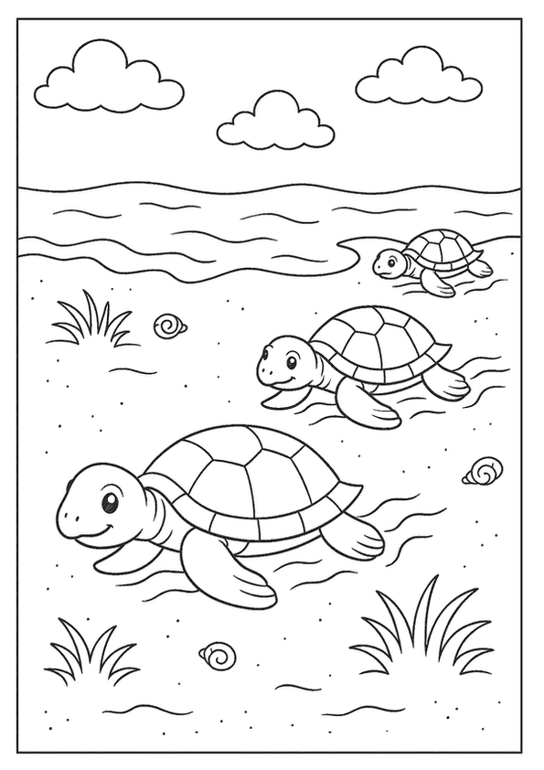 Turtles Crawling Toward Ocean