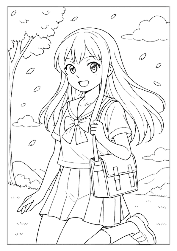 Walking Anime Girl Coloring