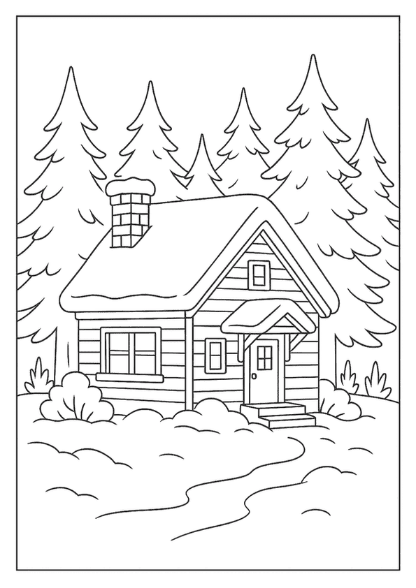 Winter Cabin In Forest