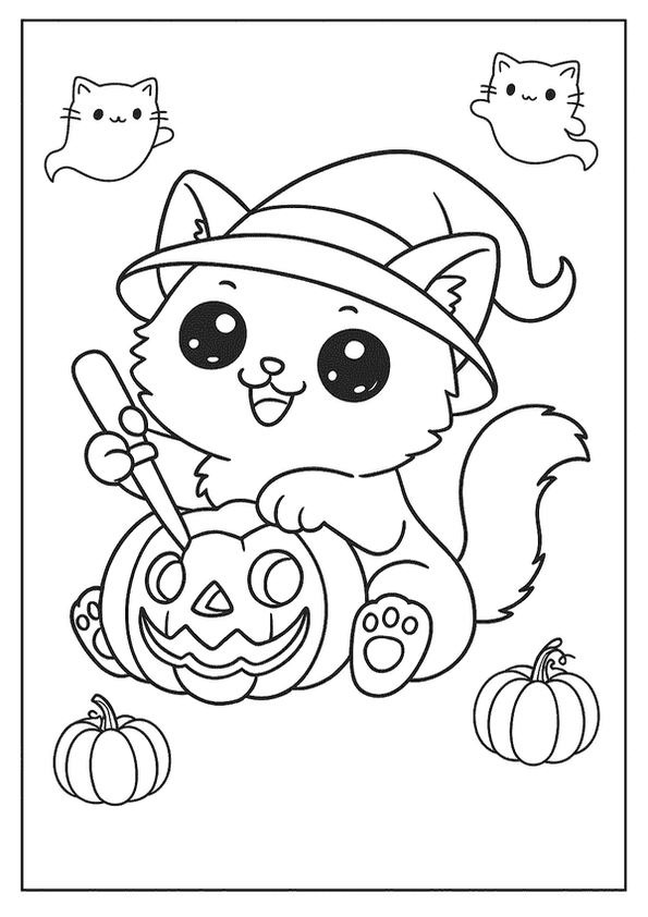Witch Kitten Pumpkin Party