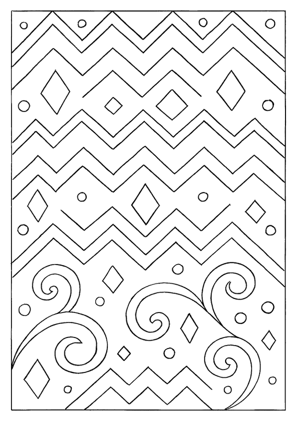 Zigzag geometric abstract pattern coloring page with diamonds.
