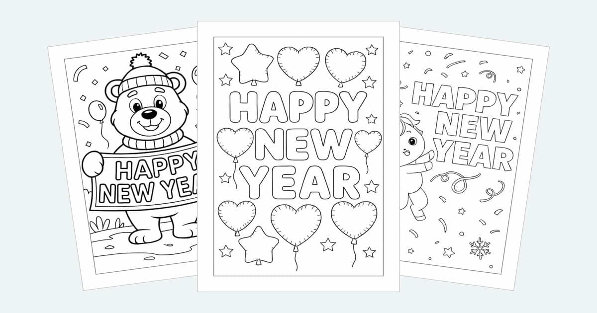 Happy New Year Coloring Pages (Free PDFs Printables)