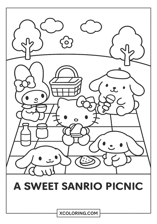 A Sweet Sanrio Picnic coloring page