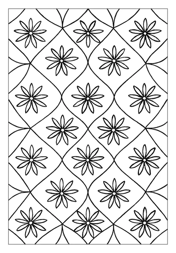 Abstract boho rainbow pattern coloring page with geometric shapes.