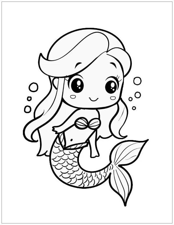 Adorable Cartoon Mermaid Coloring Page coloring page
