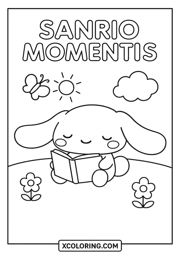 Printable Afternoon Reading, Sanrio Moments coloring sheet