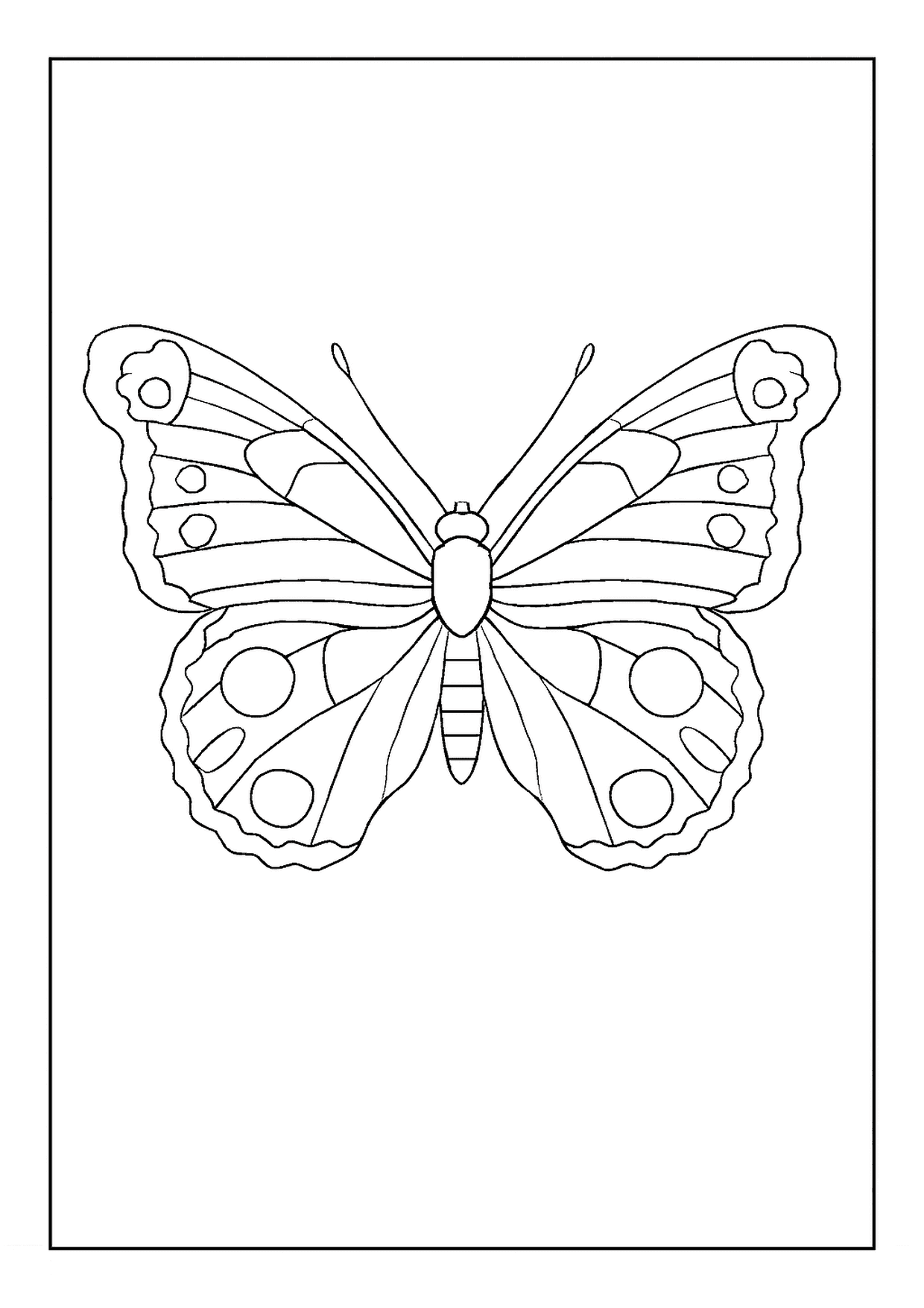 A Round-spotted American Lady Butterfly Coloring Page. This Printable Shows A Chunky, Fuzzy Body Shape.