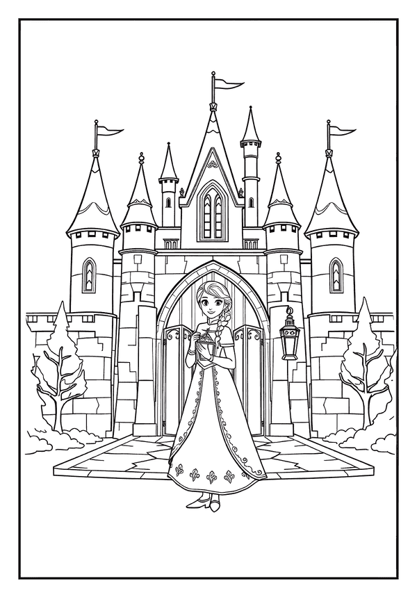 Printable Anna Smiling With Present Coloring Sheet