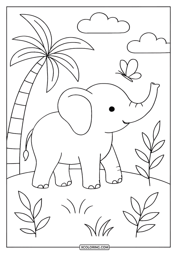 Baby Elephant & Butterfly Fun coloring page