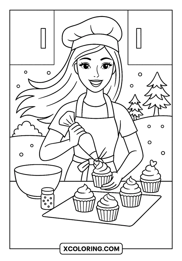 Barbie Bakes Cupcake Treats coloring page