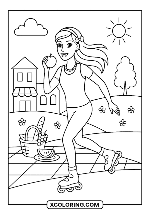 Barbie Skates Through Town coloring sheet