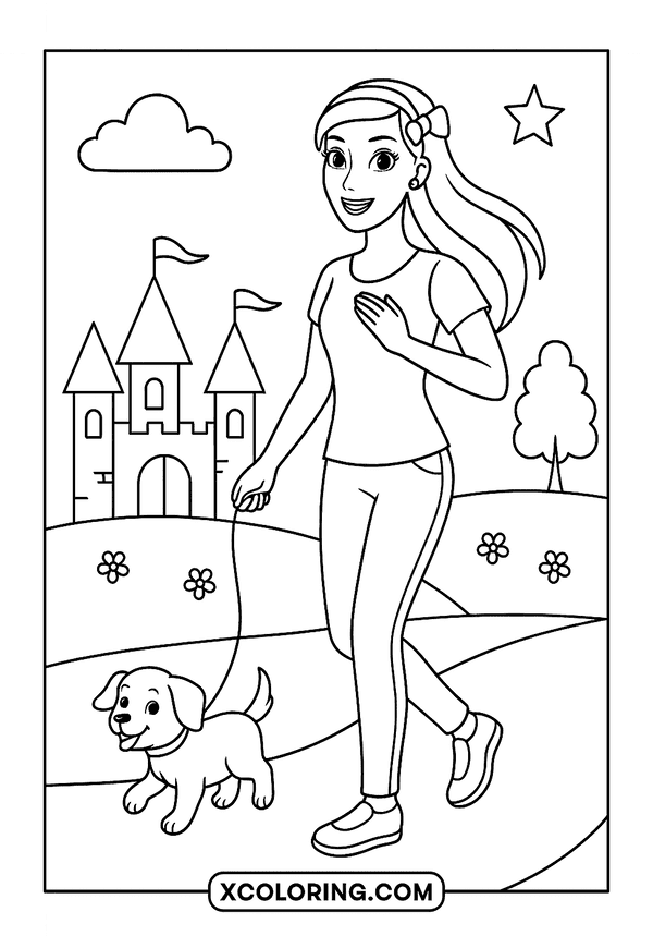 Barbie Walks Her Puppy coloring sheet
