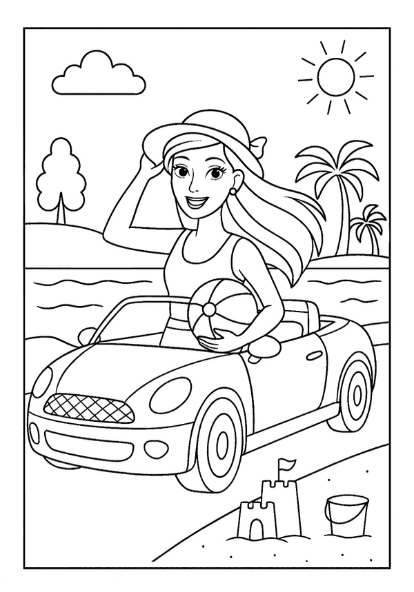 Barbie’s Pink Convertible Cruise coloring page