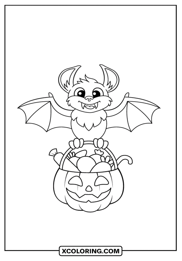 Bat on Pumpkin Bucket coloring sheet