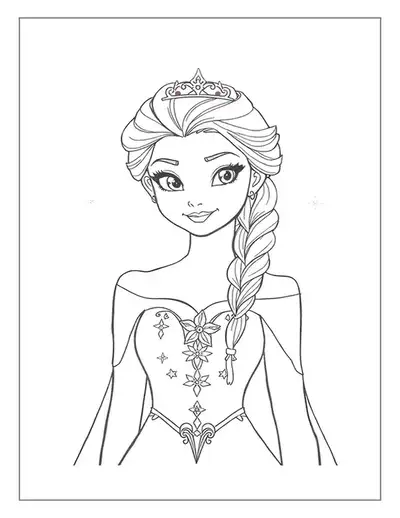 A Beautiful Princess Elsa Portrait With Her Crown And An Intricate Dress Design, Perfect For Coloring.