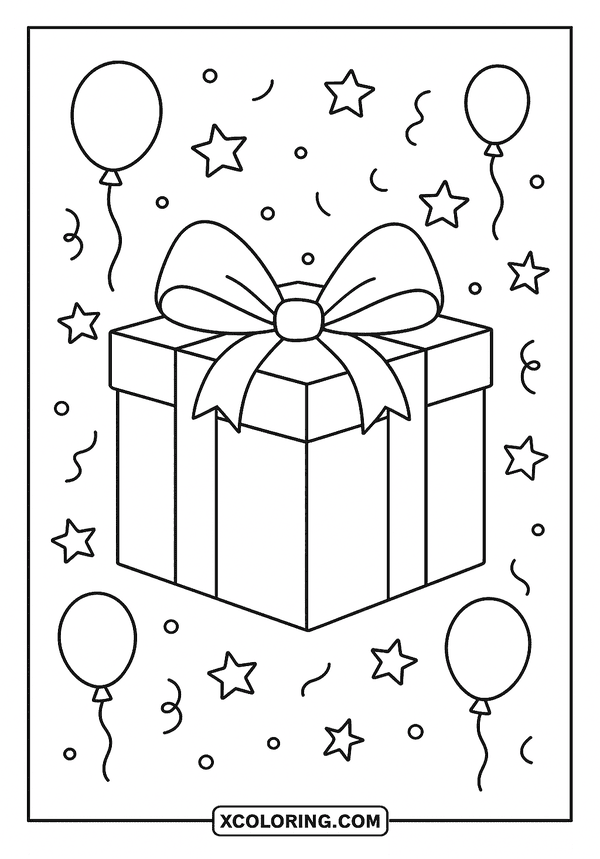 Birthday Gift Box Outline coloring page