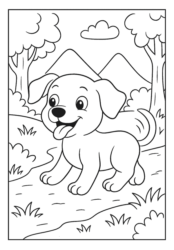 Brave Pup Exploring Woods coloring page