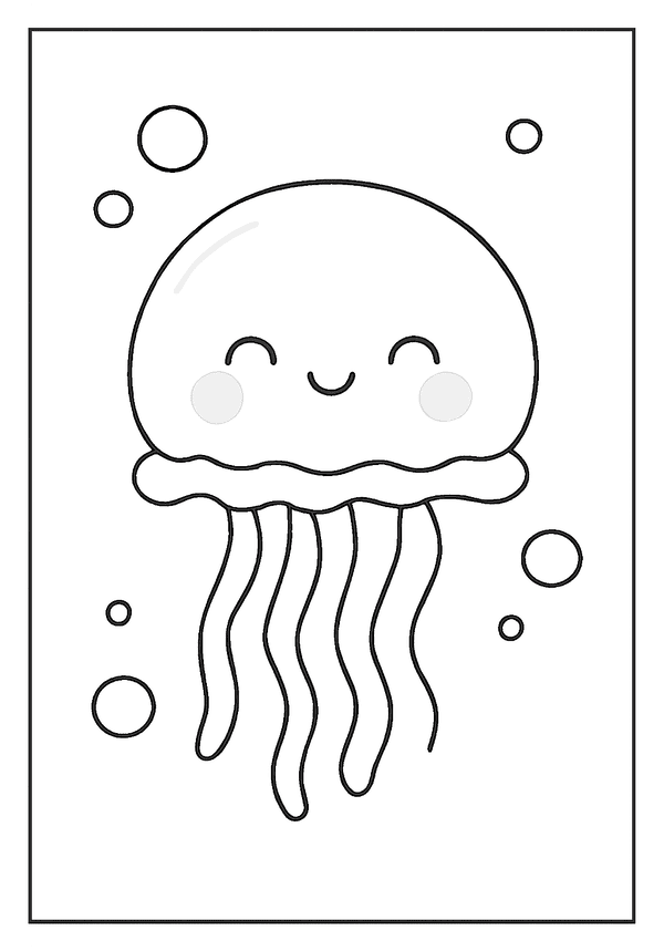 Bubbly Kawaii Jellyfish Smile coloring page