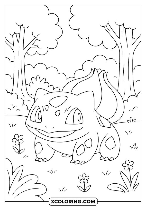 Bulbasaur in Forest Scene coloring page