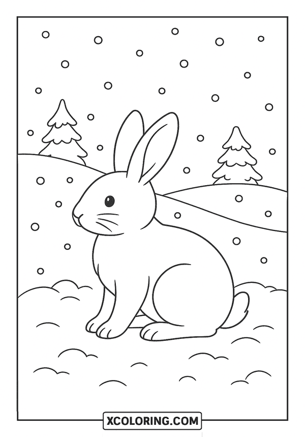 Bunny in Snowy Field coloring page