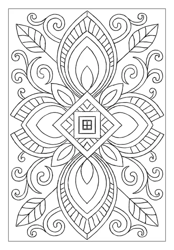 Butterfly garden pattern coloring page with blooming flowers.