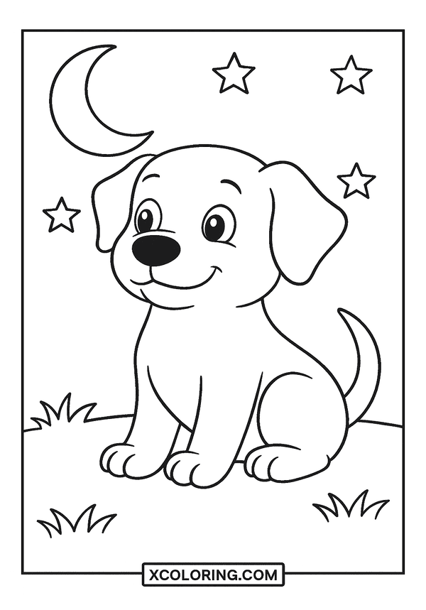 Calm Dog Under Stars coloring page