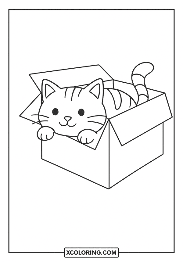 Cat Hiding in Box coloring page