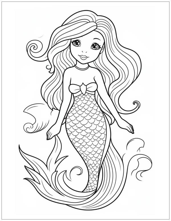 Charming Mermaid Ocean Art Page coloring page