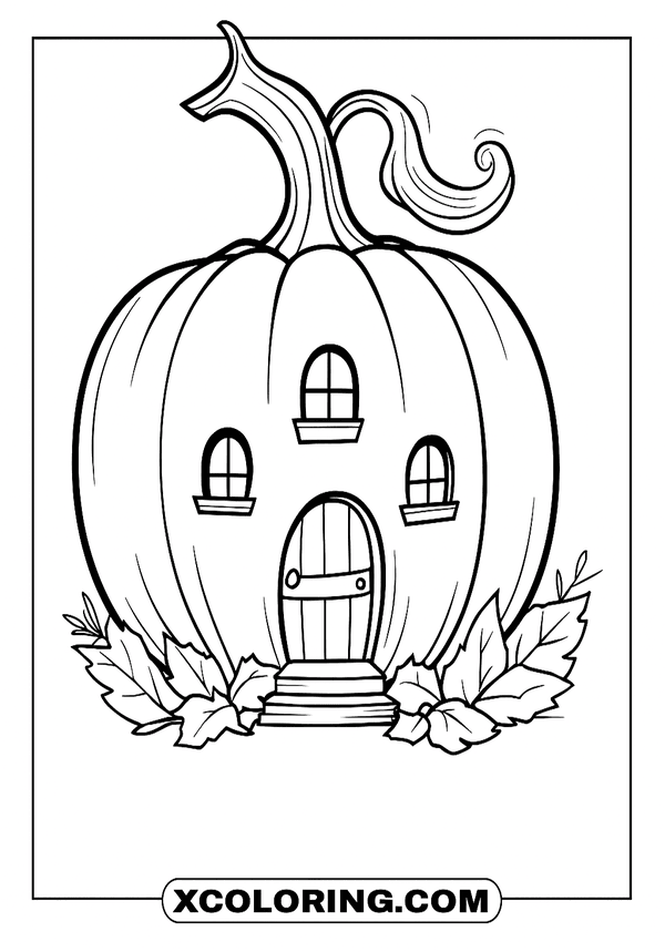 Charming Pumpkin House Drawing coloring page