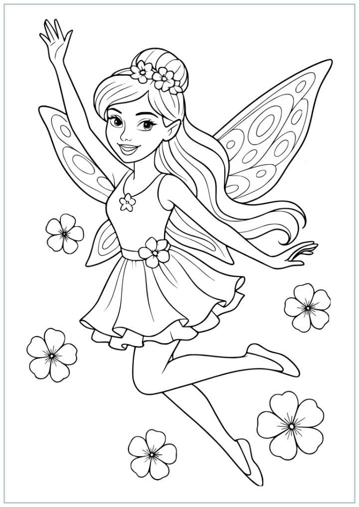 Cheerful Fairy Coloring Page coloring page