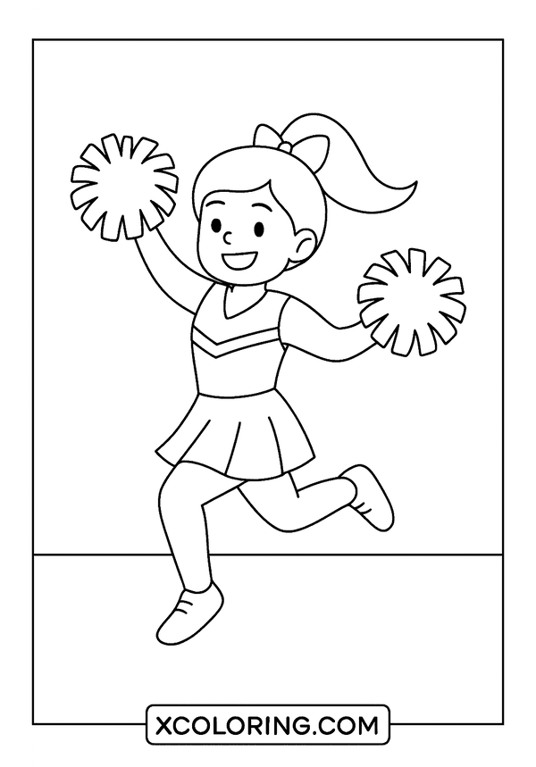 Cheerful girl cheerleader with pom poms, ready to root for the team.