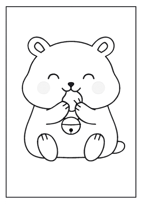 Chubby Kawaii Hamster Chewing coloring page