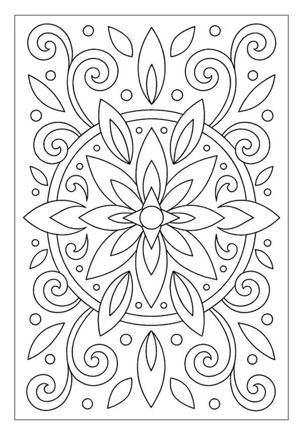 Circular star design for pattern coloring page with bubble dots.