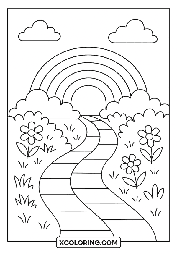 Colorful Rainbow Garden Path coloring page