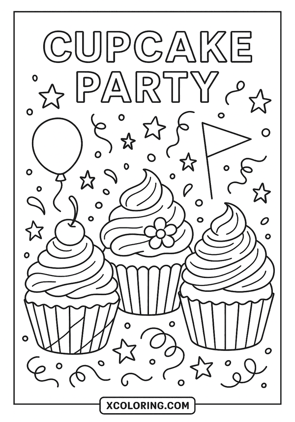 Cupcake Party Coloring Art coloring page