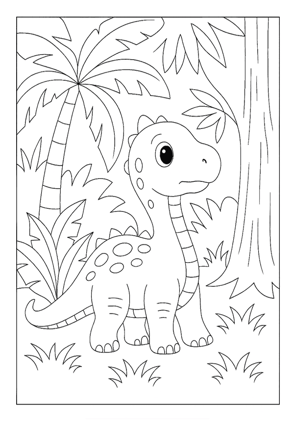 Curious Dino In Rainforest coloring page