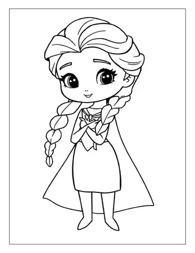 An Adorable Chibi Elsa Coloring Page With The Queen Holding A Magical Snowflake In A Cute, Cartoon Style.