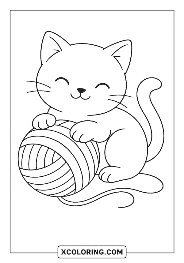 Cute Kitten with Yarn coloring page