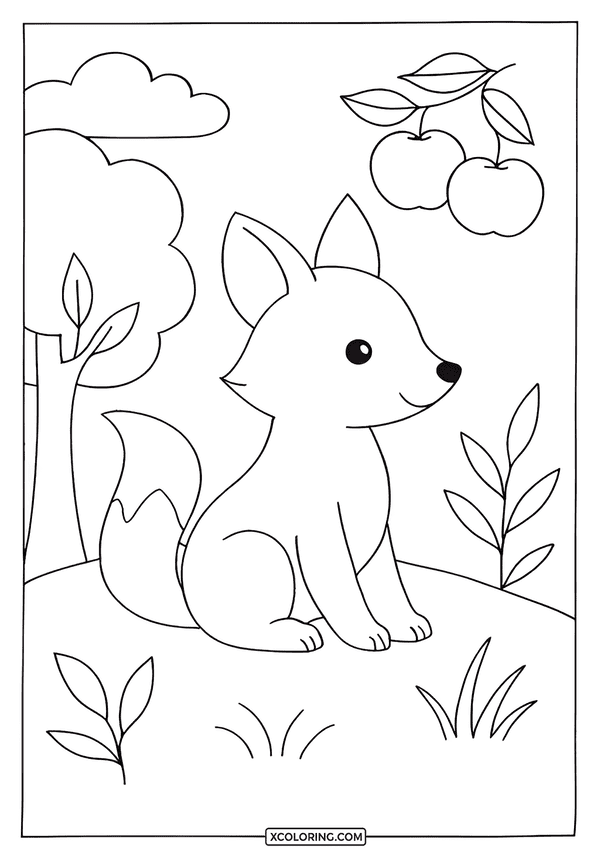 Cute Little Fox Surrounded coloring page