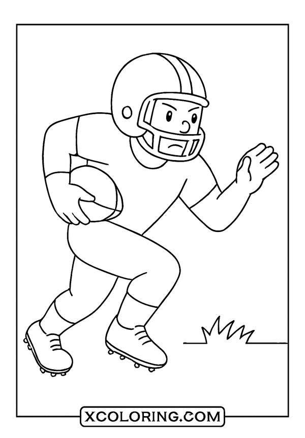 Defensive football player in motion with the ball, a cool Football Coloring Page.