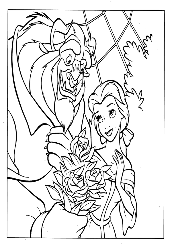 Printable Disney Beauty Beast Flowers Coloring Sheet