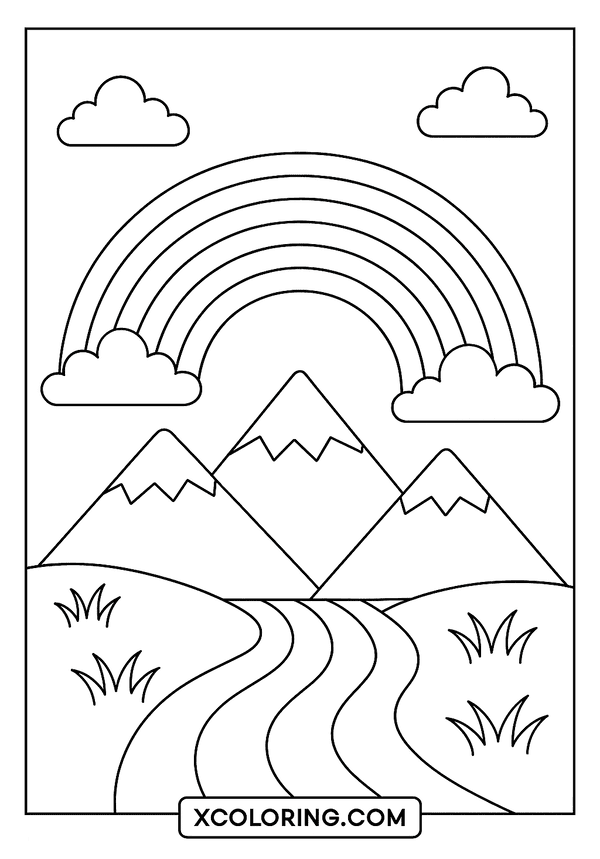 Double Rainbow Over Mountains coloring page