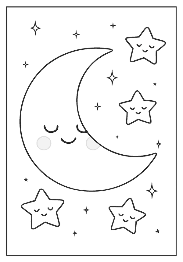 Dreamy Kawaii Moon And Stars coloring page
