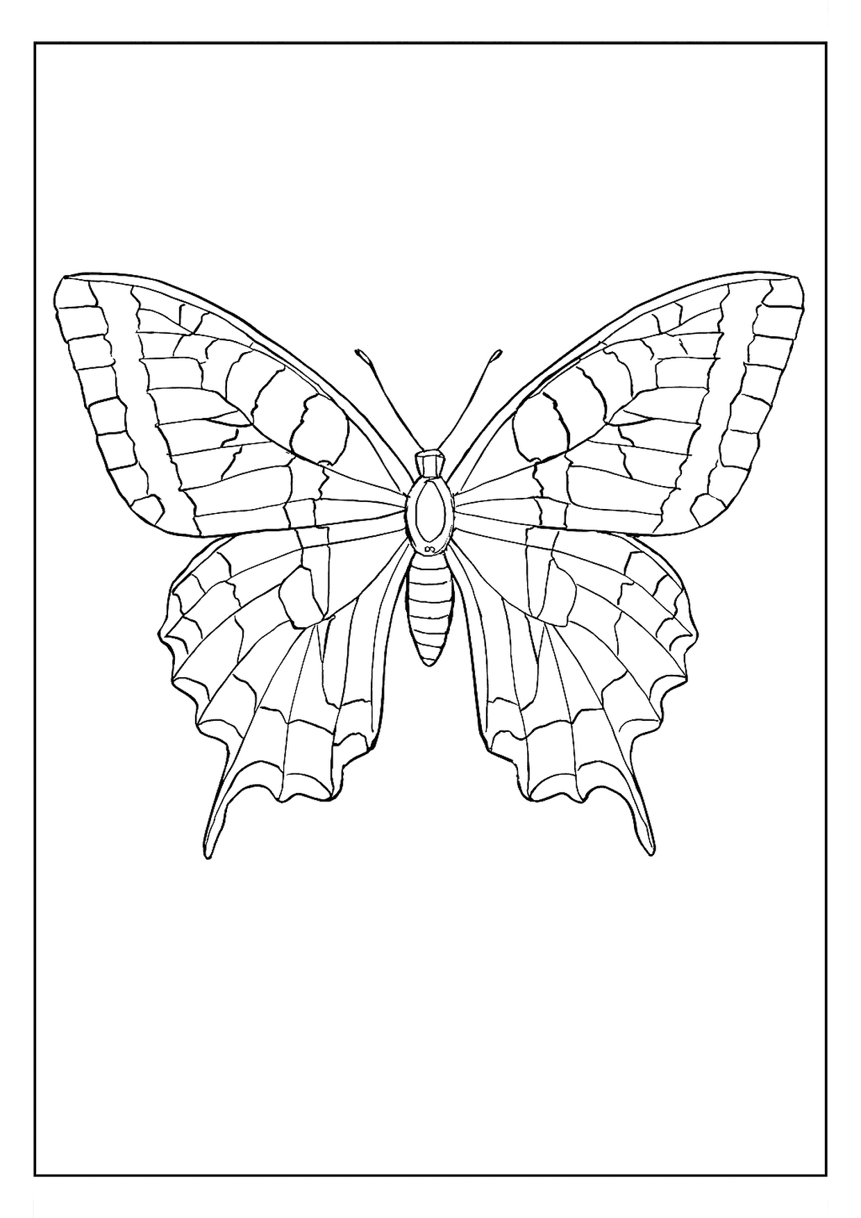 A Three-quarter View Eastern Tiger Swallowtail Butterfly Coloring Page With Bent Wings And Antennae.