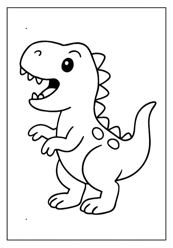 Easy Dinosaur Roaring Softly Free Printable A cute, roaring baby dinosaur with pointy teeth and spikes, an Easy Coloring Page.