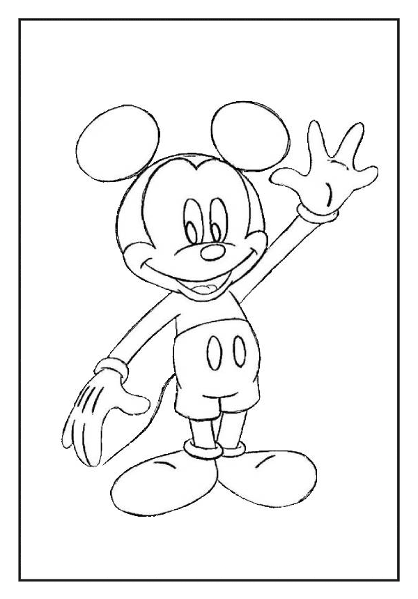 Mickey Mouse Coloring Page, waving hello with a big smile, a great creative activity for kids.