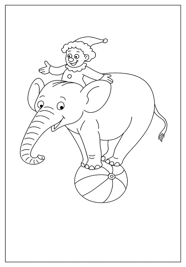Elephant Clown Balancing Act coloring page